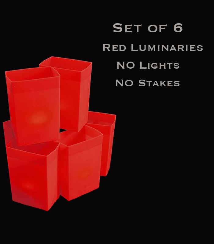Set of 6 Red Luminaries, No Lights, No Stakes