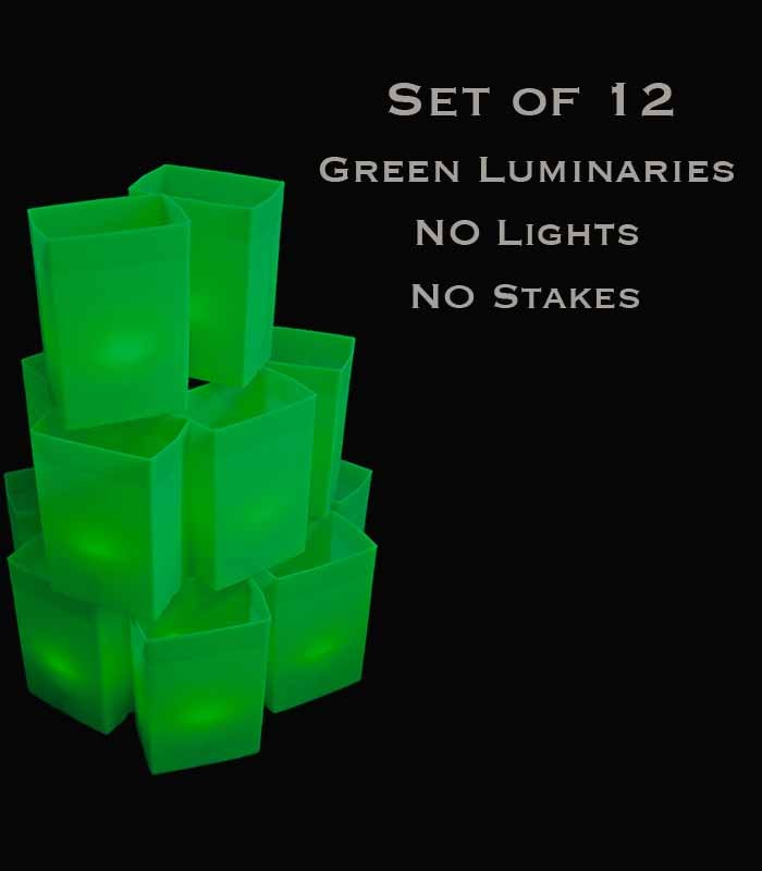 Set of 12 Green Luminaries, No Lights, No Stakes
