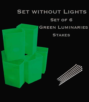 Set of 6 Green Luminaries, No Lights, Stakes