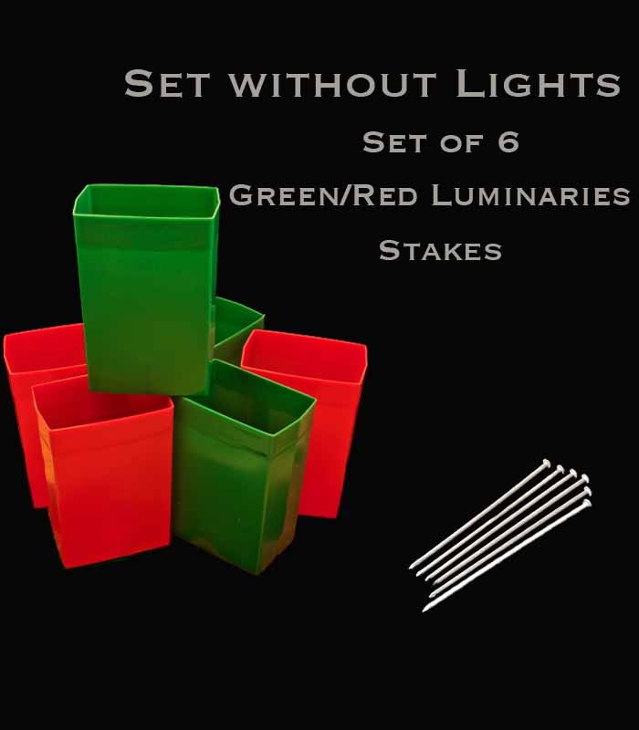 Set of 6 Red/Green Luminaries, no light source, stakes