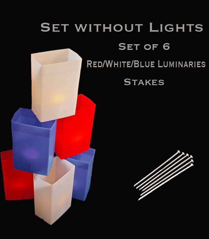 Set of 6 Patriotic Luminaries, no light source, stakes
