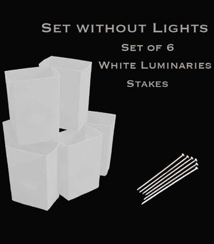 Set of 6 White Luminaries, no light source, stakes