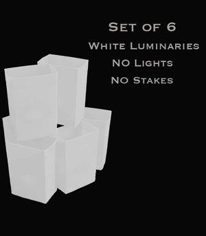 Set of 6 White Luminaries, no light source, no stakes