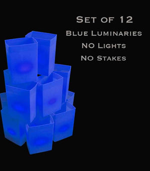 Set of 12 Blue Luminaries, no light source, no stakes
