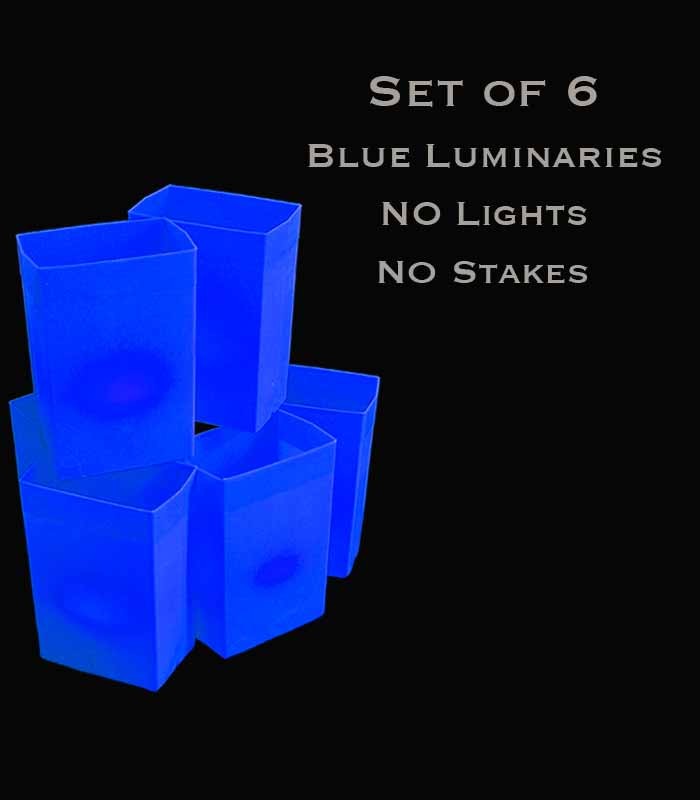 Set of 6 Blue Luminaries, no light source, no stakes