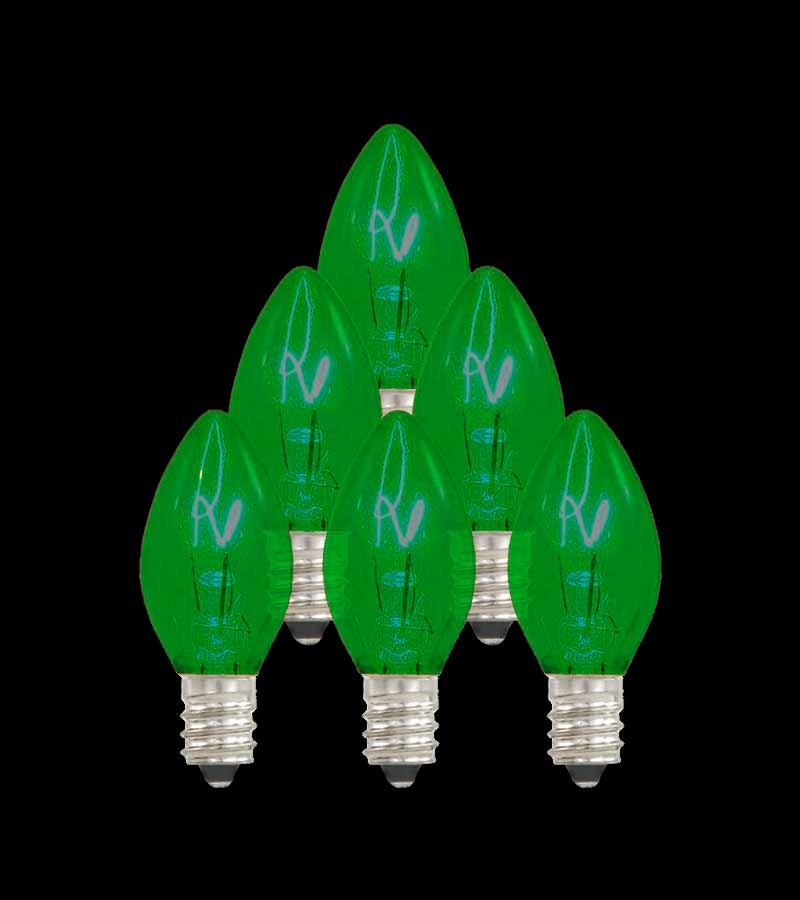 Set of 7 Replacement Green C7 Light Bulbs