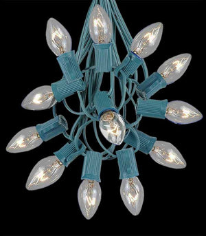 12 Socket Green Electric Light String, Clear Bulbs
