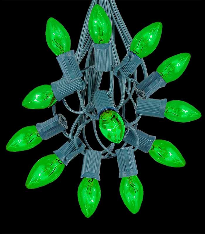 12 Socket Green Electric Light String, Green Bulbs