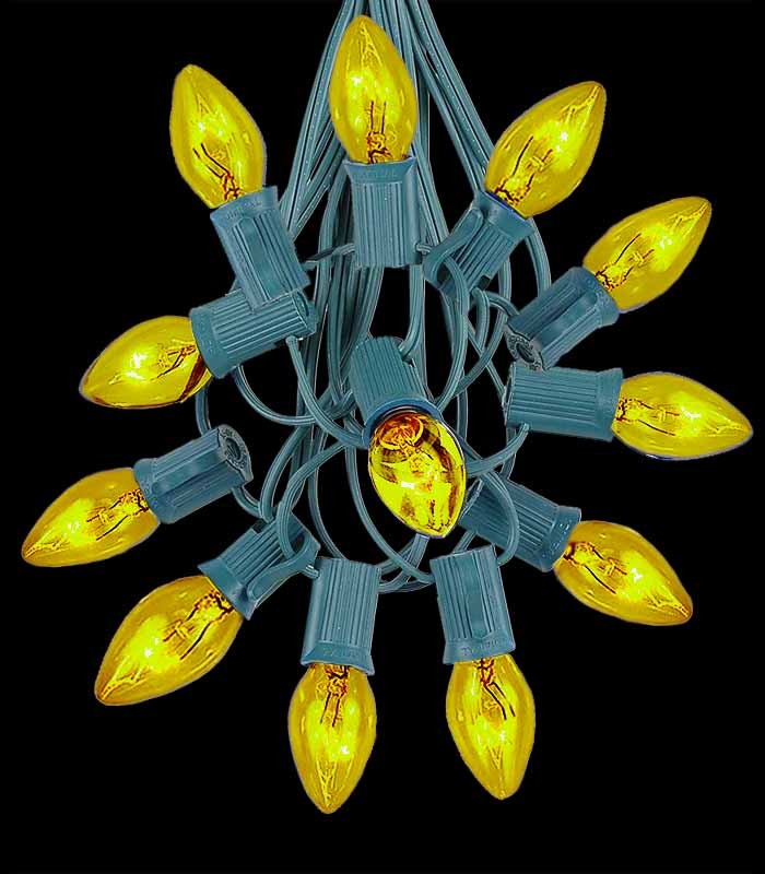 12 Socket Green Electric Light String, Yellow Bulbs