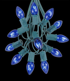 12 Socket Green Electric Light String, Blue Bulbs