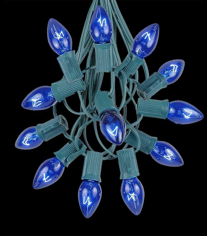 12 Socket Green Electric Light String, Blue Bulbs