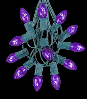 12 Socket Green Electric Light String, Purple Bulbs