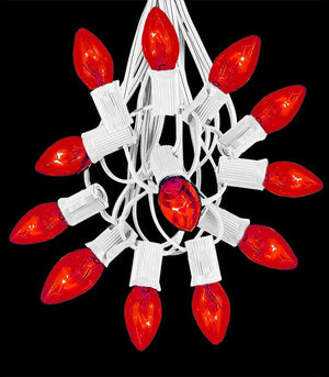 12 Socket White Electric Light String, Red Bulbs
