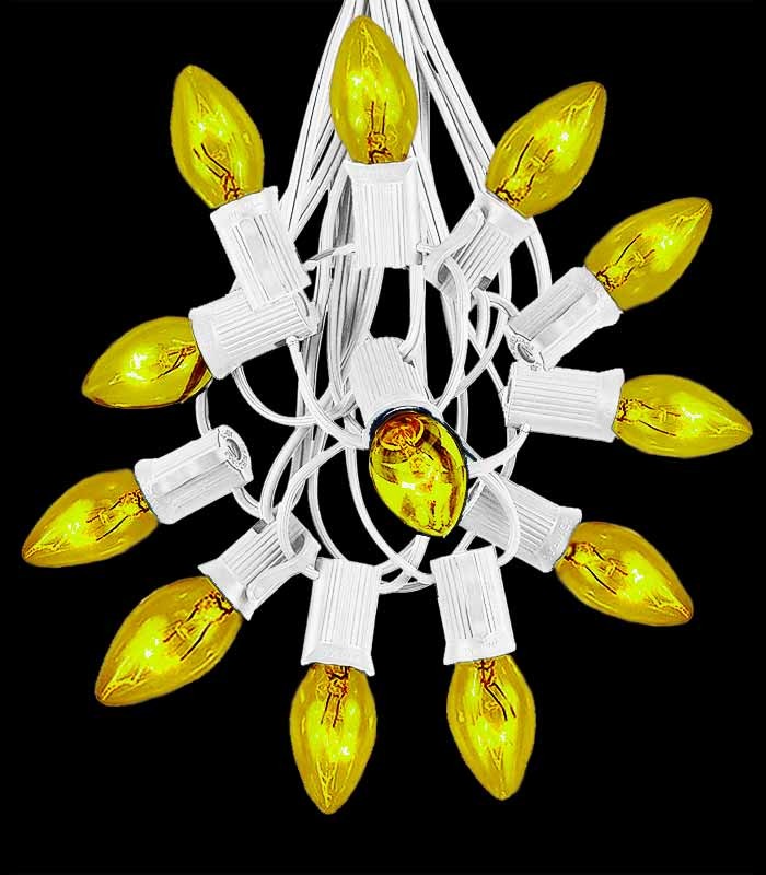 12 Socket White Electric Light String, Yellow Bulbs