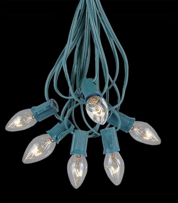 6 Socket Green Electric Light String, Clear Bulbs