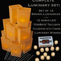 Set of 12 Brown Luminaries, "XtraBrite" Amber LED Tea Lights w/ Timers & Stakes