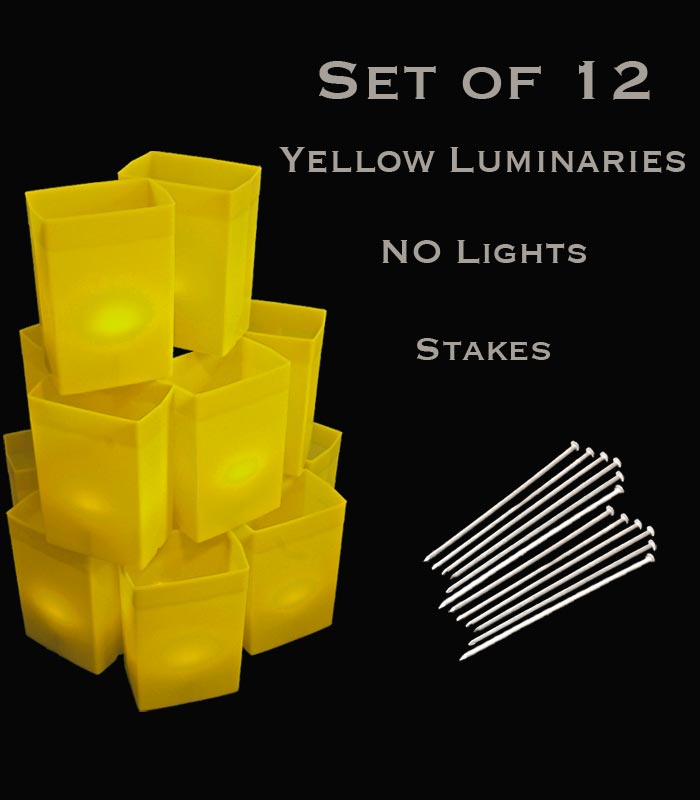 Set of 12 Yellow Luminaries with Stakes