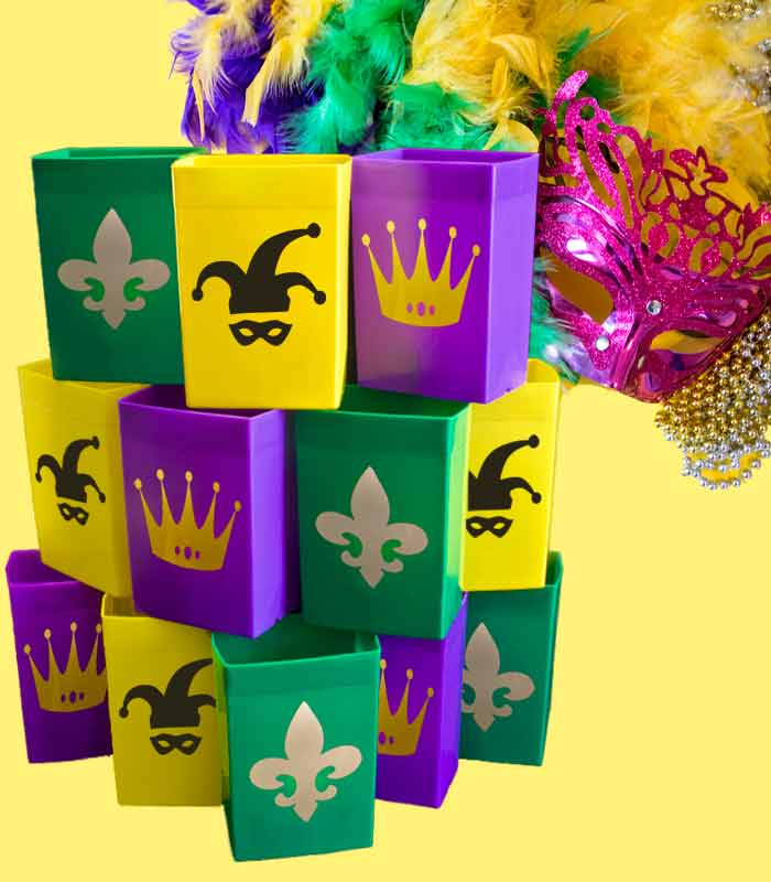 Set of 12 Mardi Gras Decorated Luminaries