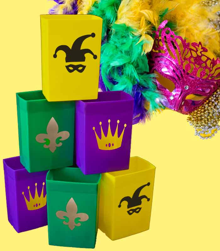 Set of 6 Mardi Gras Decorated Luminaries