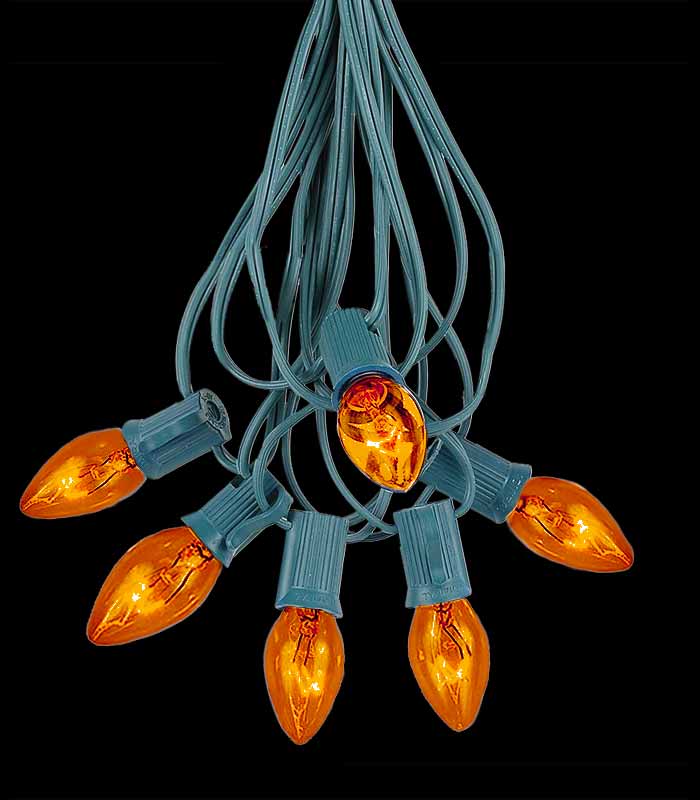6 Socket Green Electric Light String, Orange Bulbs