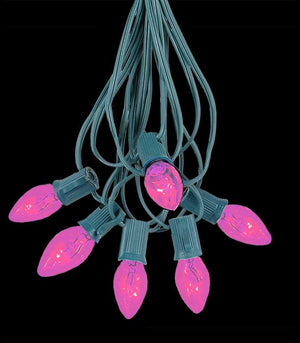 6 Socket Green Electric Light String, Pink Bulbs