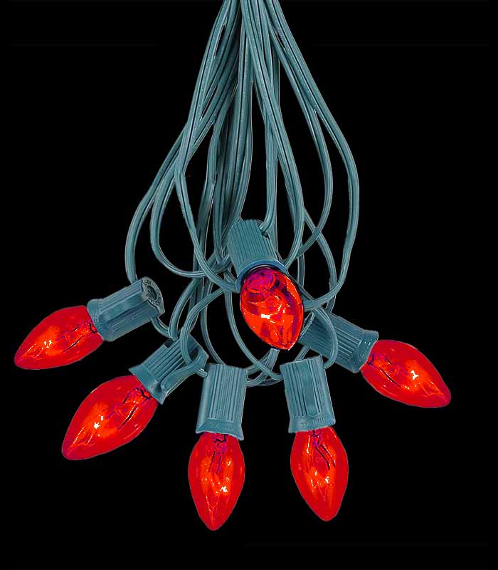 6 Socket Green Electric Light String, Red Bulbs