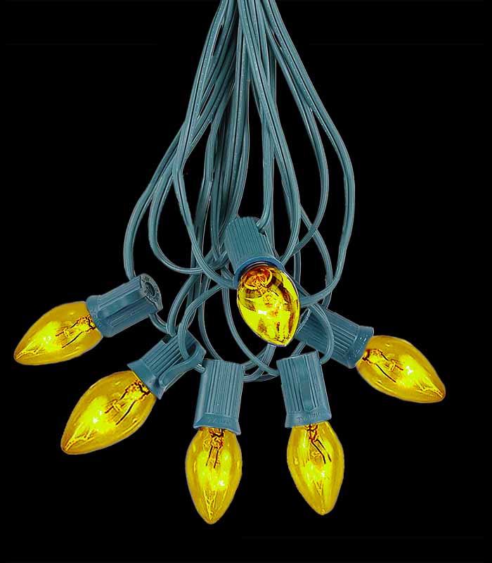 6 Socket Green Electric Light String, Yellow Bulbs
