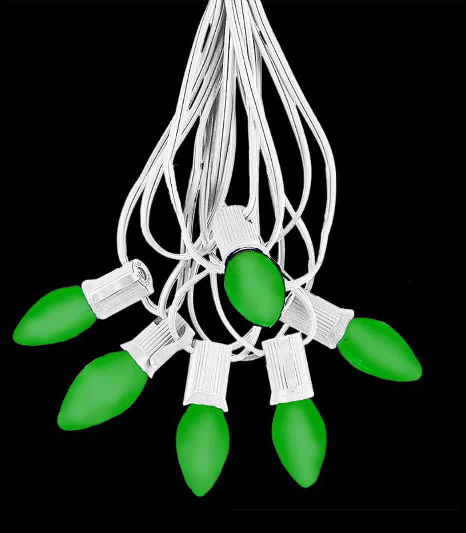 6 Socket White Electric Light Strings, Green LED Bulbs