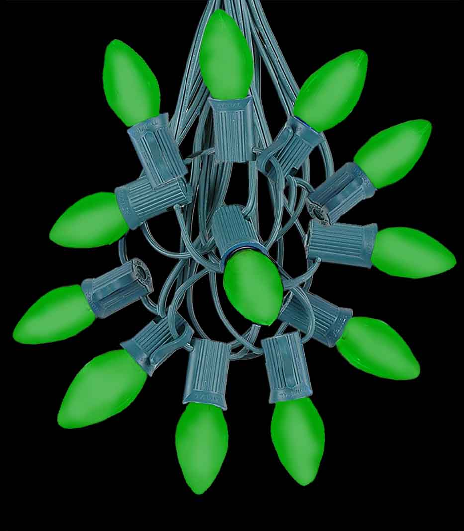 12 Socket Green Electric Light Strings, Green LED Bulbs