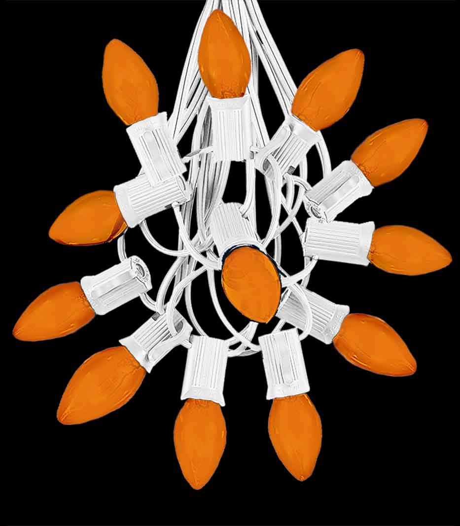 12 Socket White Electric Light Strings, Orange LED Bulbs