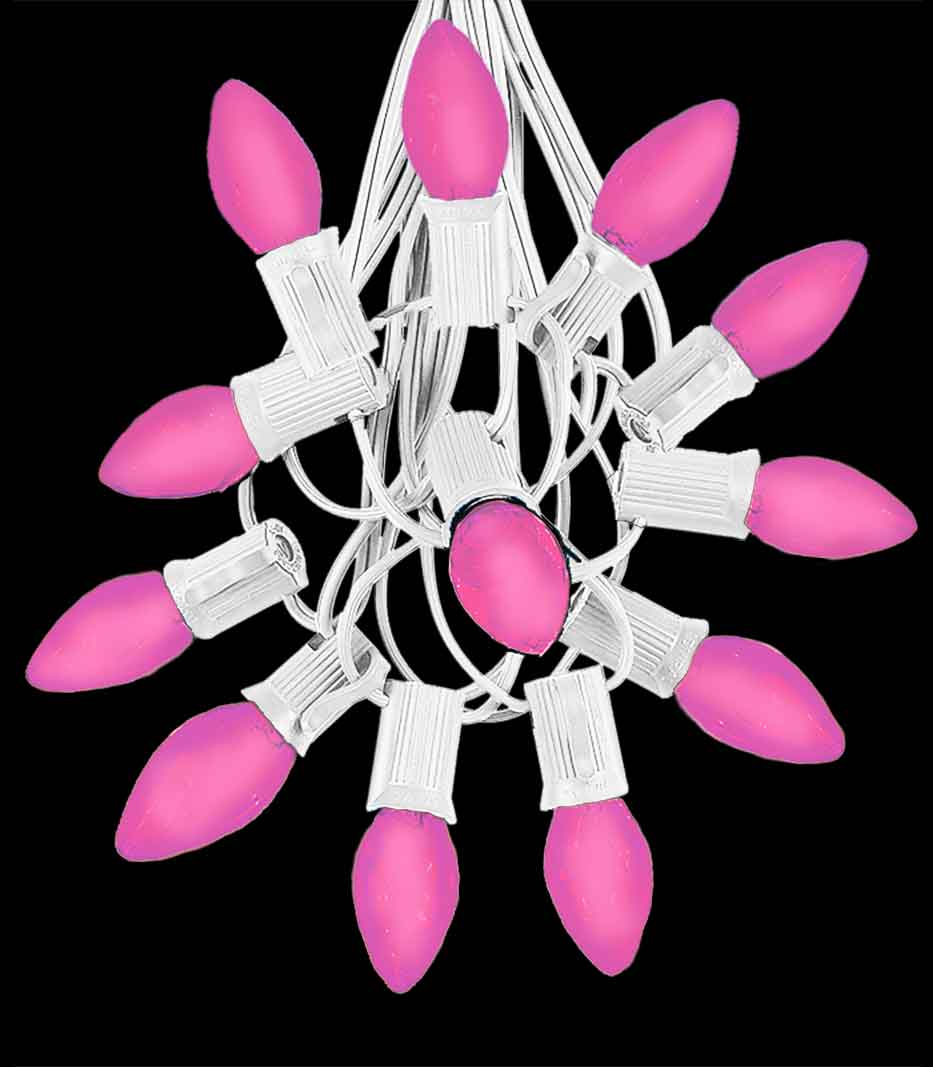 12 Socket White Electric Light Strings, Pink LED Bulbs