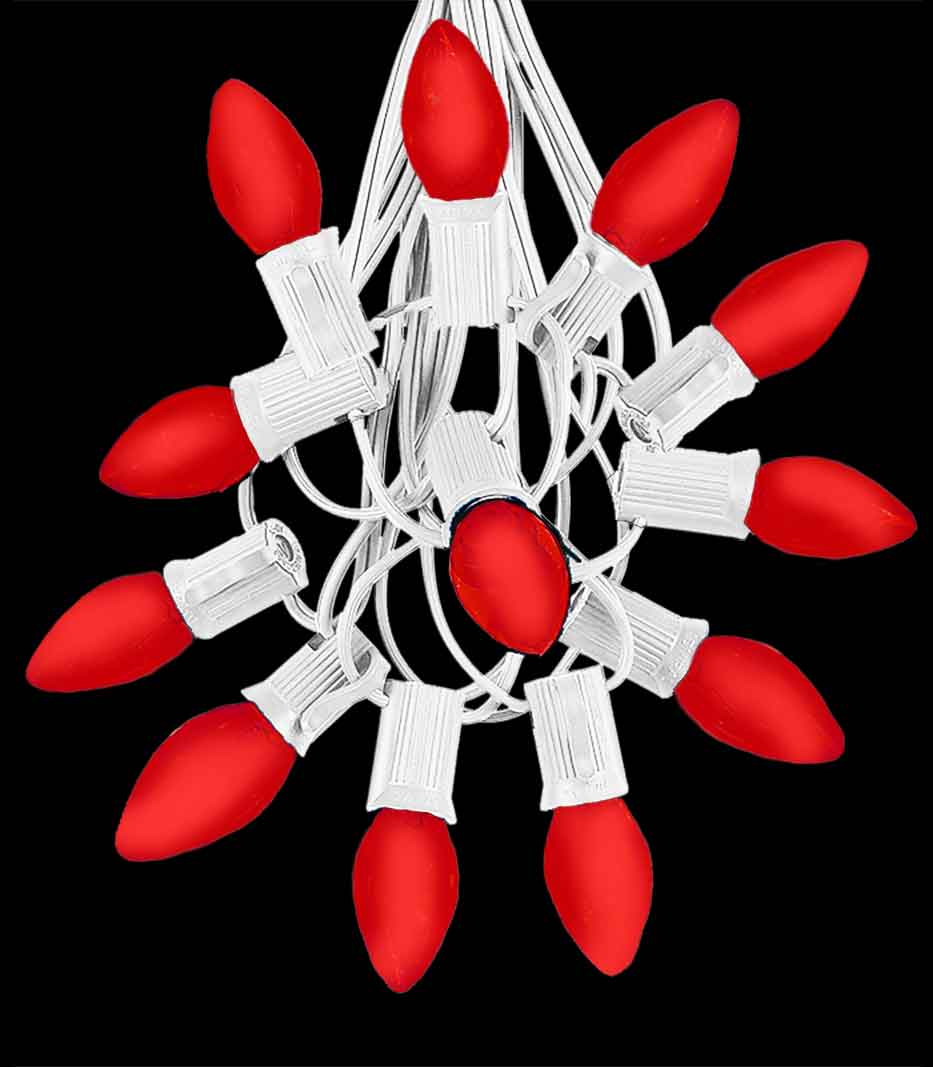 12 Socket White Electric Light Strings, Red LED Bulbs