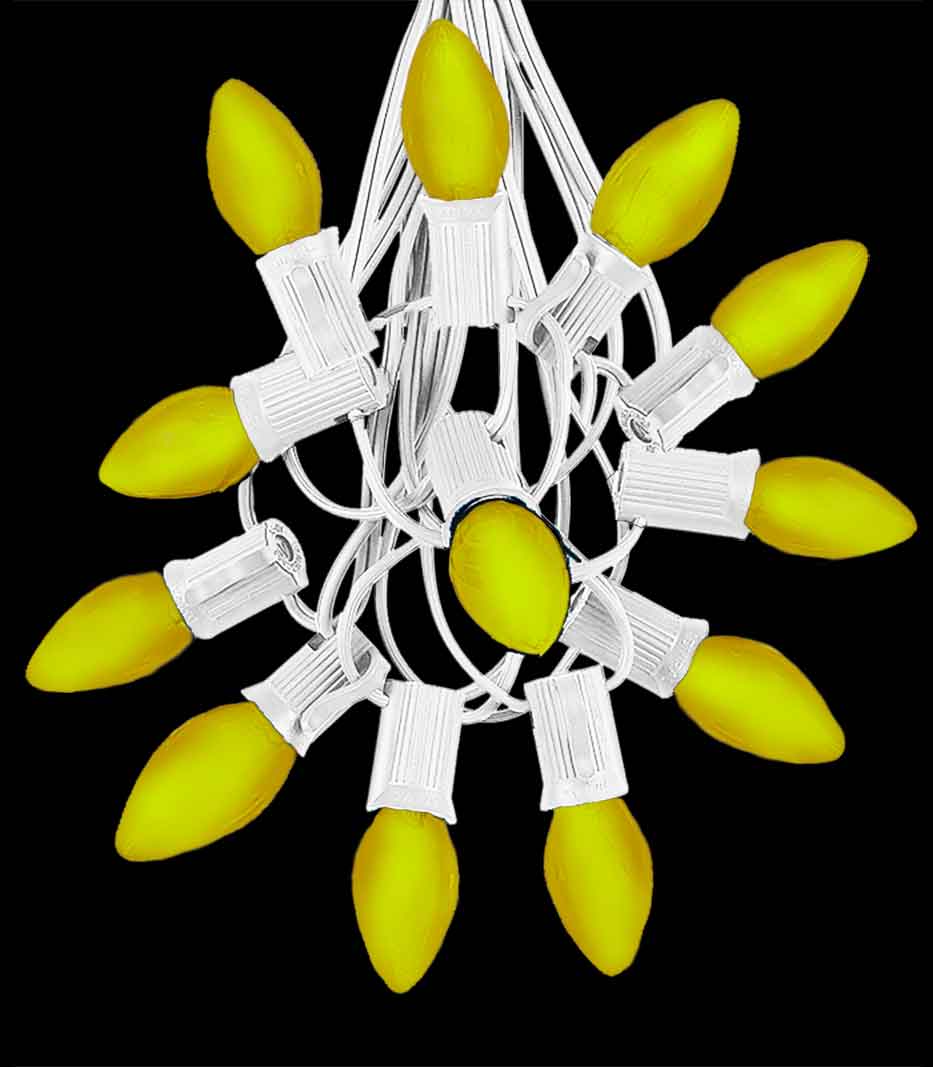 12 Socket White Electric Light Strings, Yellow LED Bulbs