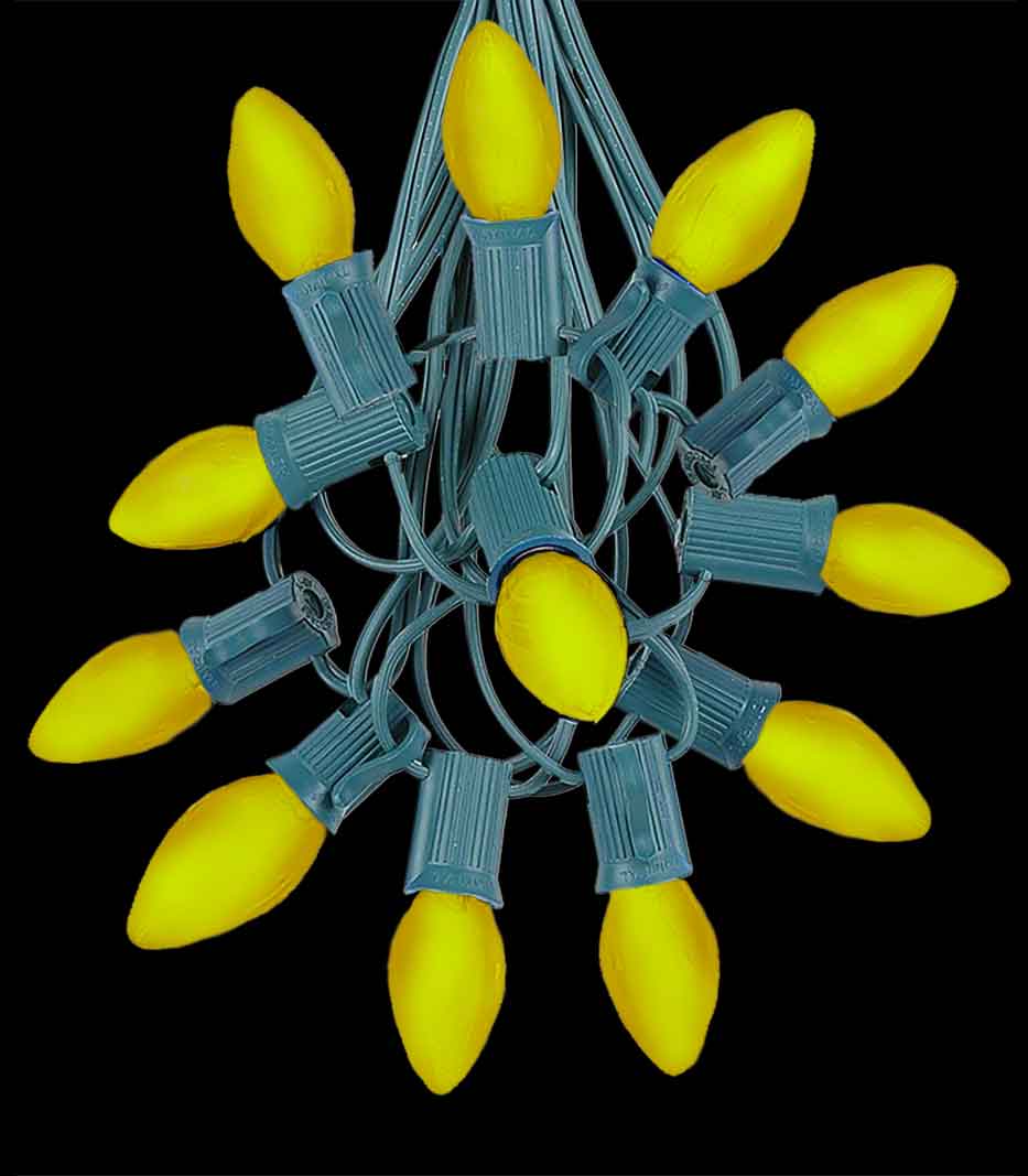12 Socket Green Electric Light Strings, Yellow LED Bulbs