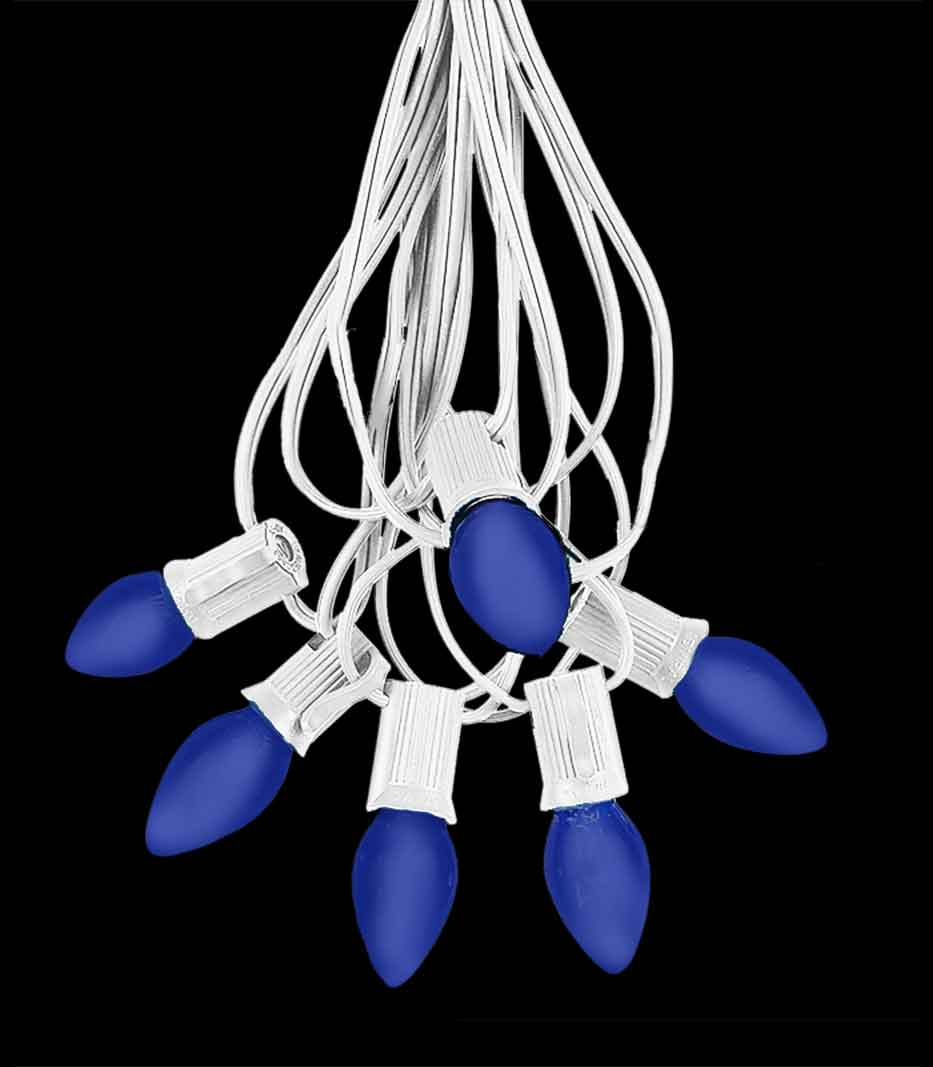 6 Socket White Electric Light Strings, Blue LED Bulbs