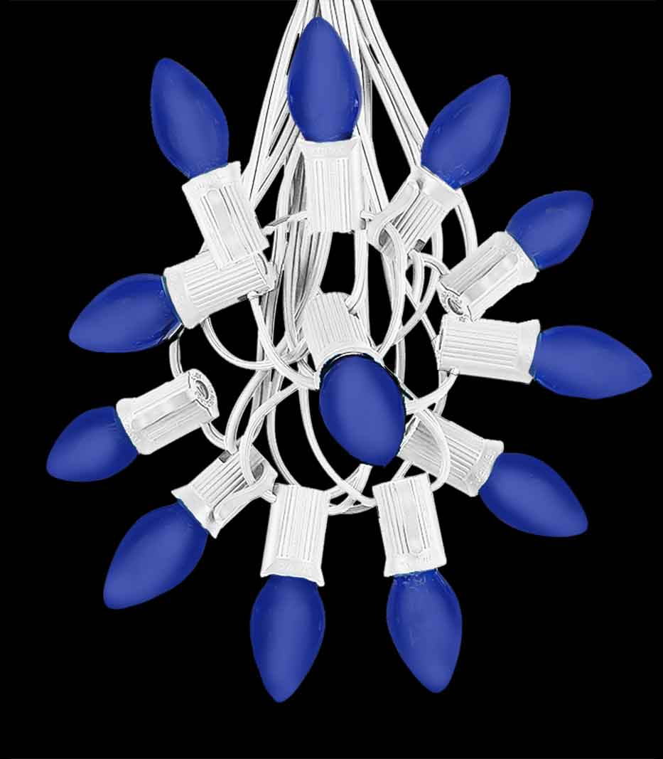 12 Socket White Electric Light Strings, Blue LED Bulbs