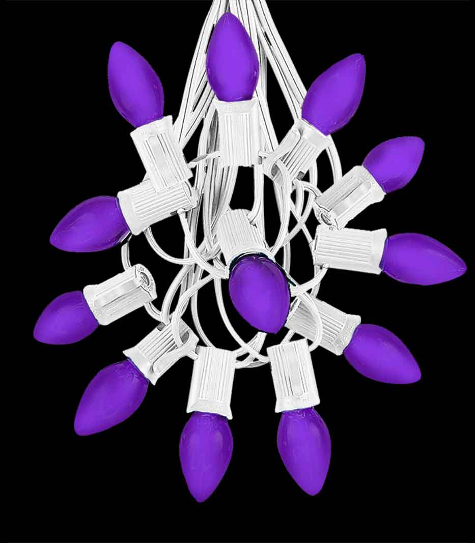 12 Socket White Electric Light Strings, Purple LED Bulbs