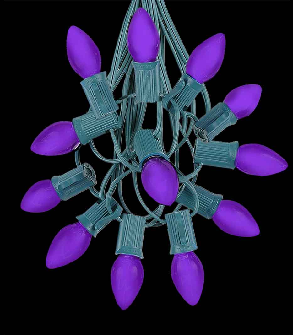 12 Socket Green Electric Light Strings, Purple LED Bulbs