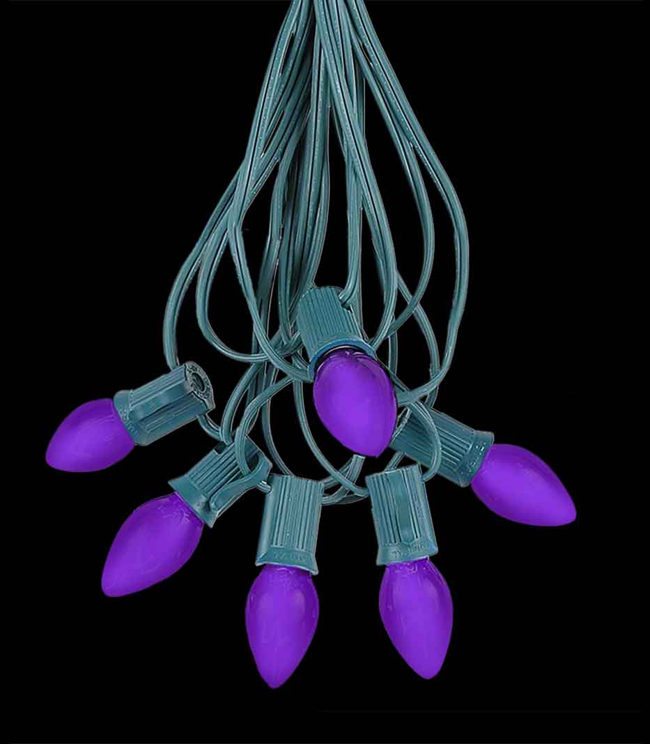 6 Socket Green Electric Light Strings, Purple LED Bulbs