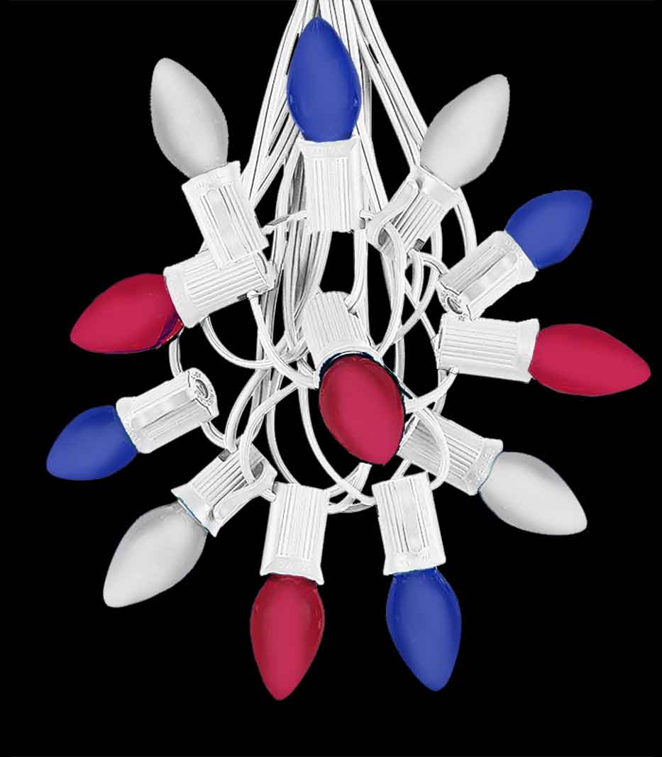 12 Socket White Electric Light Strings, Patriotic LED Bulbs