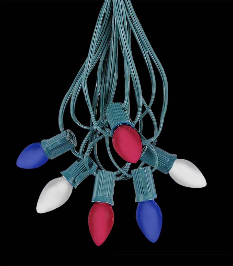 6 Socket Green Electric Light Strings, Patriotic LED Bulbs