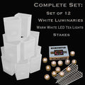 Crossgates Dover:  12 White Luminary Kit, with Warm White LED Tea Lights, and Stakes