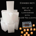 Combo Set: 12 White Luminaries with 12 LED Tealights